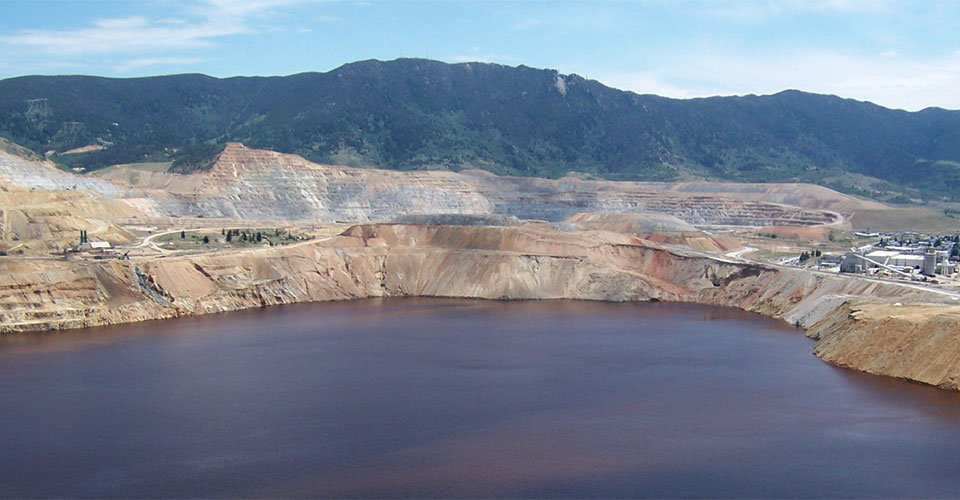 The area of the slough that occurred in Feb. 2013 can be seen in approximately the center of this photo of the Berkeley Pit, taken in July 2013 by Fritz Daily.