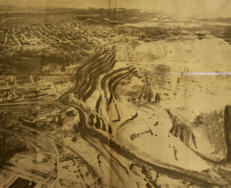 The Berkeley Pit in Butte, Montana in 1973. Photo from The Seattle Daily.